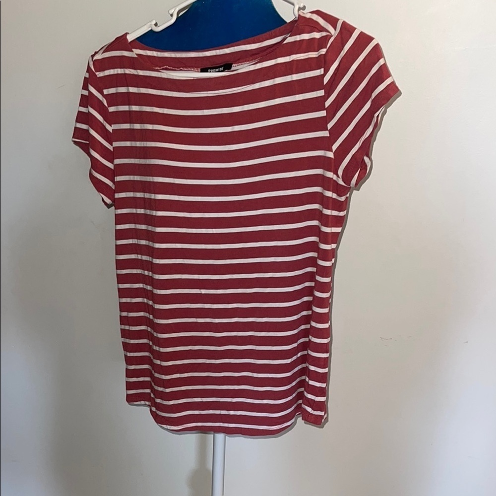 Premise Burnt Orange and White Striped Short Sleeve Tee